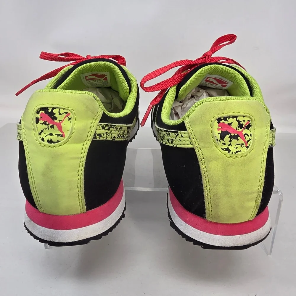 Puma Roma Sneakers Women 5 Black Lime Green Pink Splatter Low Top 359172 01 Good